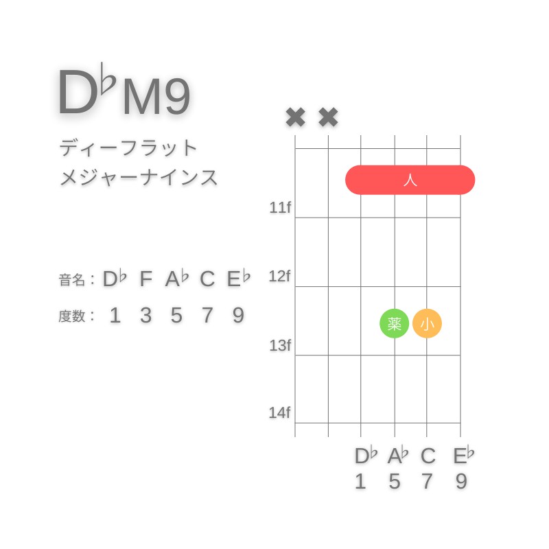 D♭M9のギターコードD型