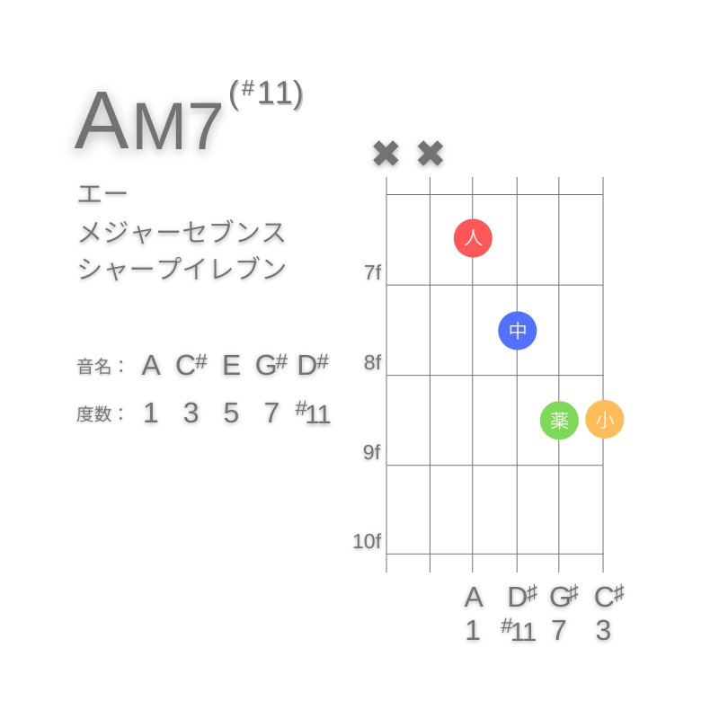 AM7(#11)のギターコードD型